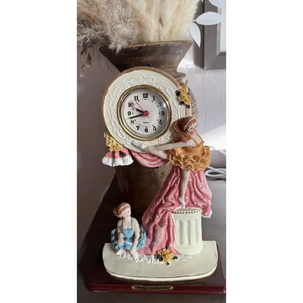 New Ballerina Figurine Pendulum Clock Polyresin Decorative w Box Quartz